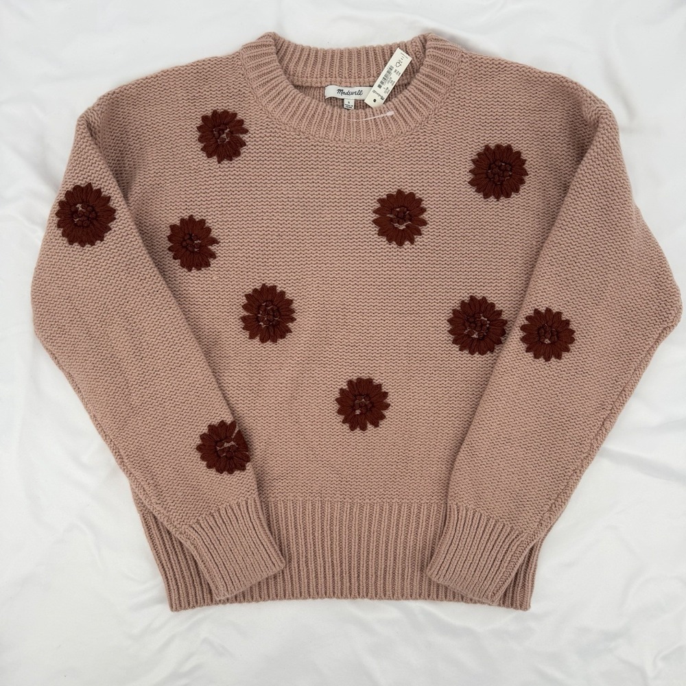 Madewell Sz S Flower Embroidered Pullover Sweater Merino Wool & Alpaca Blend - Picture 2 of 9